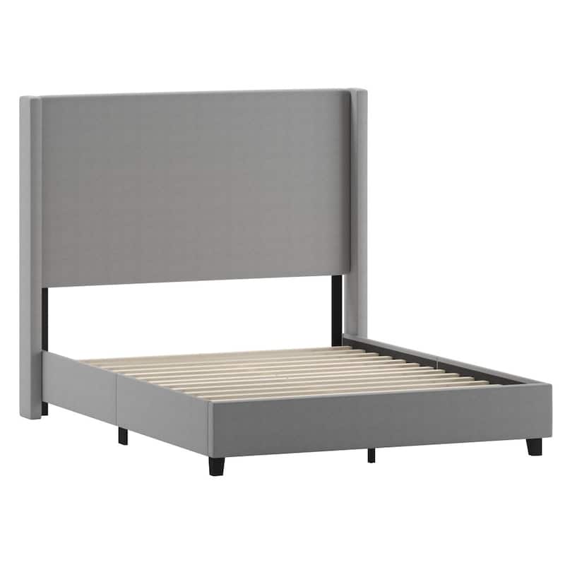 Modern Upholstered Platform Bed with Channel Stitched Headboard