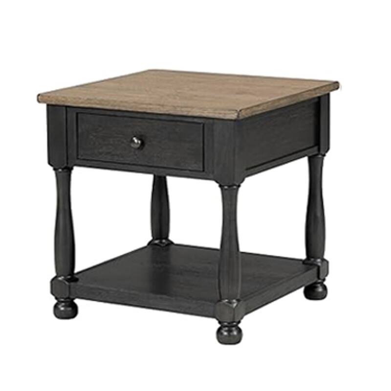 Ginie 5pc Queen Bedroom Set, USB Bedside Table, Black Rustic Oak Brown