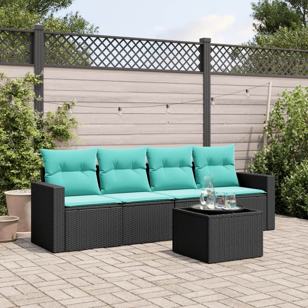 vidaXL Patio Sofa Set with Cushions Outdoor Conversation Furniture Poly Rattan - 25.8" x 24.4" x 27.2"