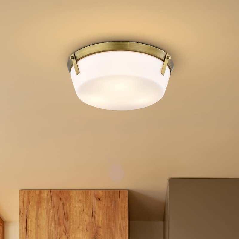Rowen 3 Light Flush Mount - Natural Brass Finish - Etched White Glass ...