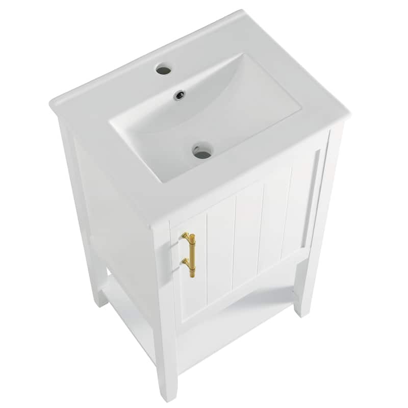 20" Bathroom Vanity with Sink, Bathroom Cabinet with Soft Closing Door, Storage Rack and Open Shelf