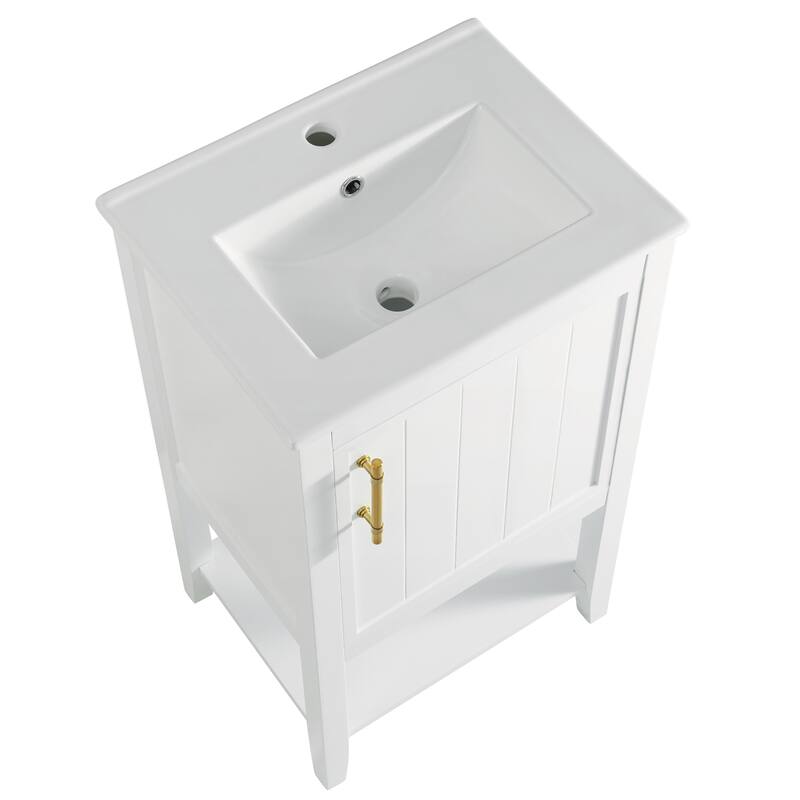 Roomfitters 20" Bathroom Vanity with Sink, Soft Closing Door, Storage Rack and Open Shelf, Compact Cabinet