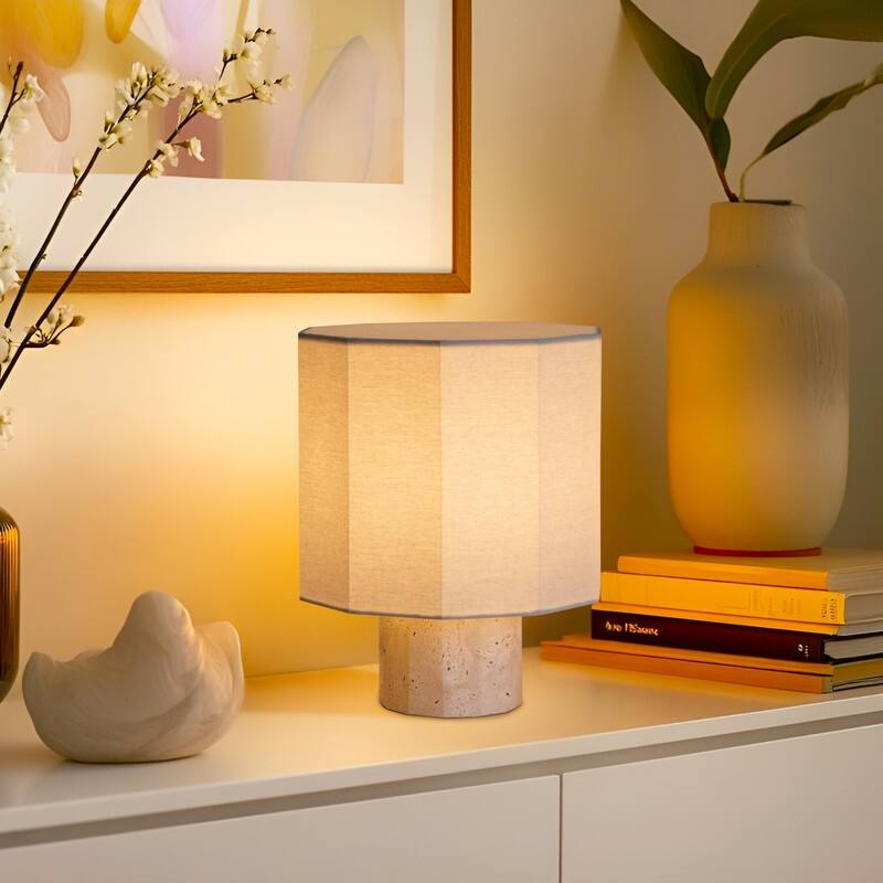 Brightech Cleo LED Natural Beige Stone Boho Modern Dimmable Bedside Nightstand Desk Lamp
