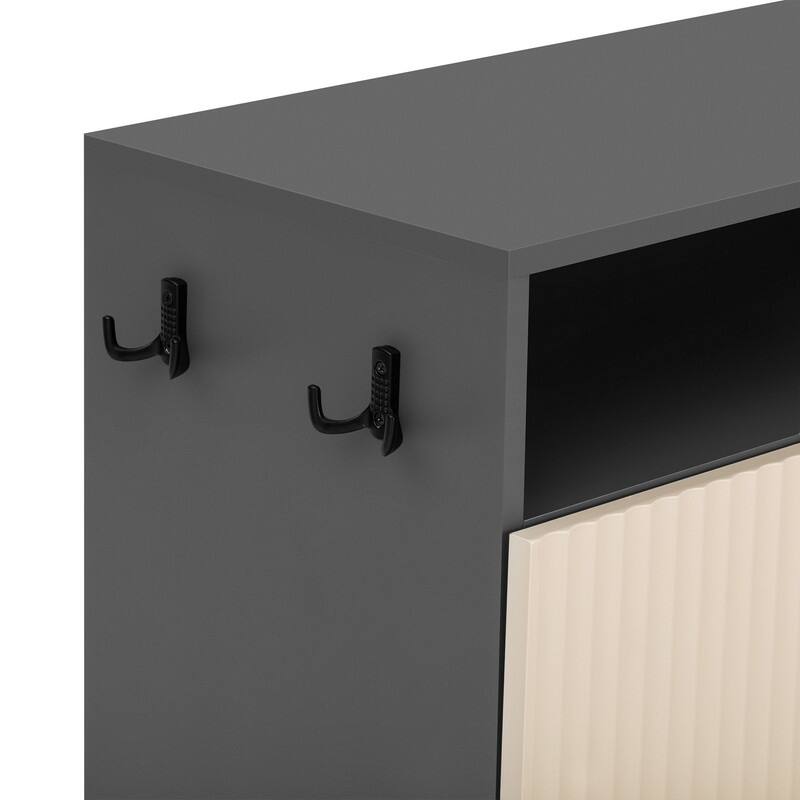 Entryway Bench Cabinet With Cushion, 2 Doors and 3-Tier Adjustable Shelves for Entryway Organization