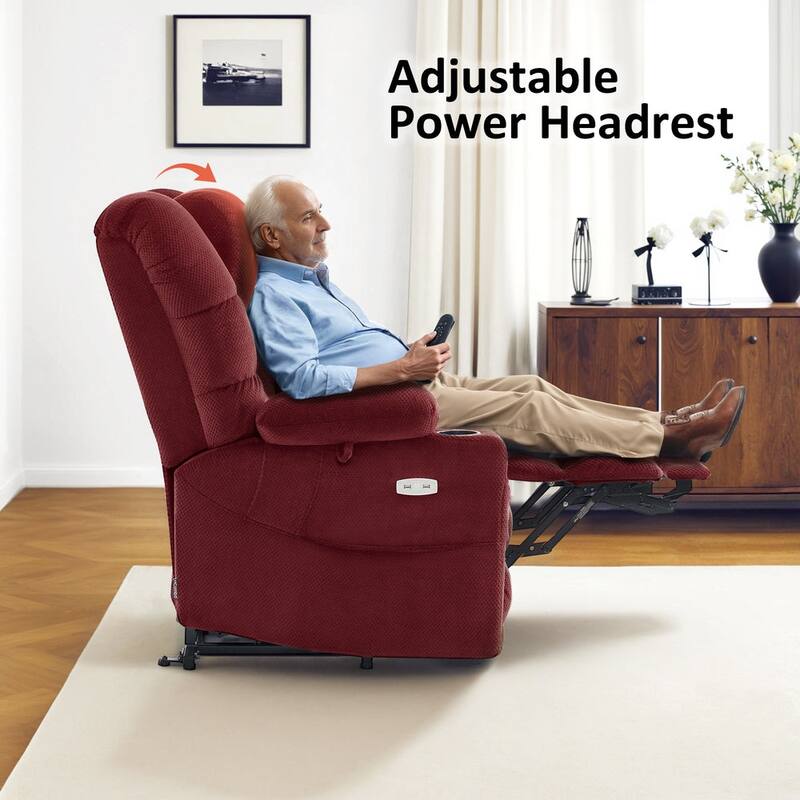 MCombo Large Dual Motor Power Lift Recliner Chair with Massage and Dual Heating for Big and Tall Elderly People, Fabric 7634