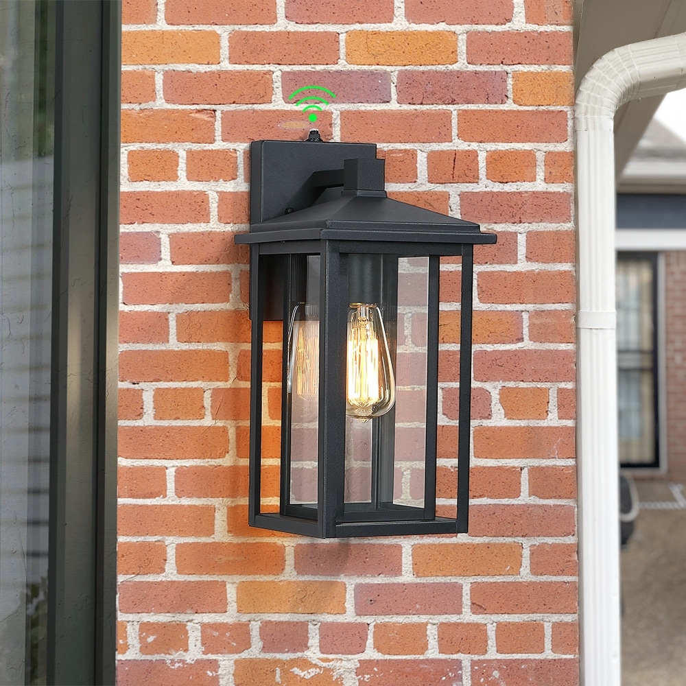 1-Light Black Dusk to Dawn Outdoor Wall Light - 15.6"H