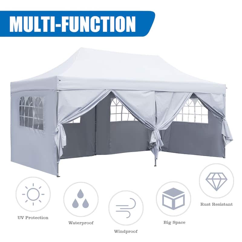 Zenova 10'x20' Pop up Canopy Tents with 6 Sidewalls Portable Folding Outdoor Gazebo Tent for Wedding Party