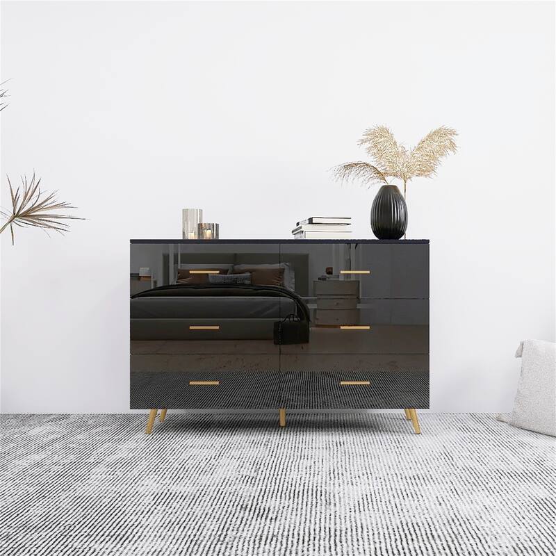High Glossy Surface 6 Drawers Chest of Drawer - Black