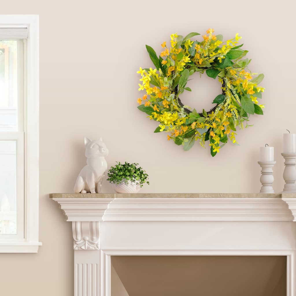 Winter Jasmine Artificial Floral Spring Wreath - 24" - Green and Yellow