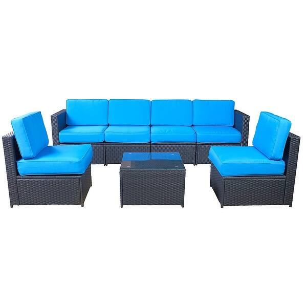 Kwari 7piece Black Wicker Patio Sectional Set by Havenside Home Bed