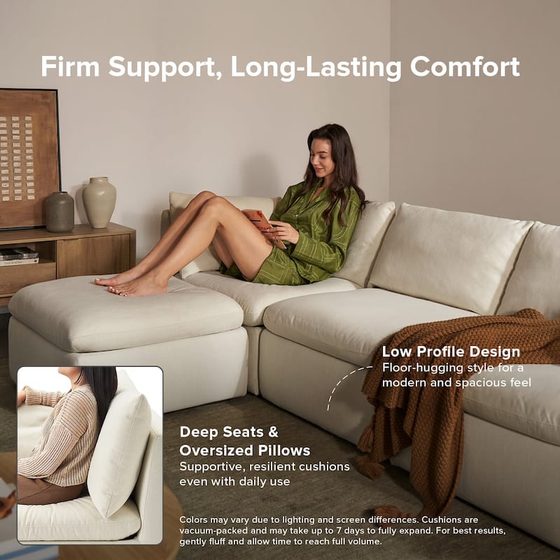 mopio Oversized Modular Sectional Sofa with Fully Removable Covers and Storage (Oat)