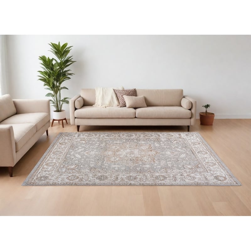 Bice Distressed Stain Resistant Woven Low Pile Area Rug By HomeRoots - 7' X 10' - Cream/Onyx - Rectangle
