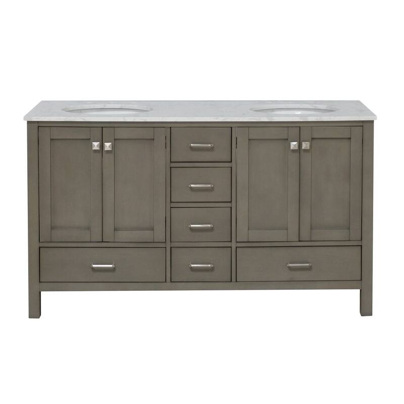 KitchenBathCollection Horizon 60" Double Bathroom Vanity with Engineered Carrara Top