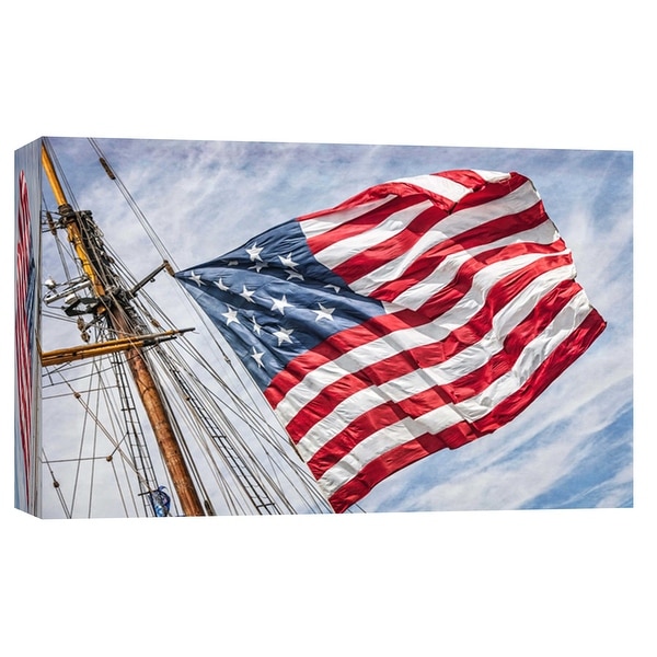 PTM Images 9-103763 PTM Canvas Collection 8" x 10" - "Tall Ship American Flag" Giclee Flags Art Print on Canvas