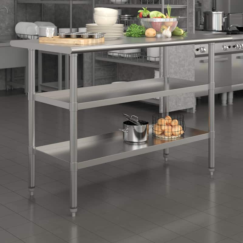 NSF Certified Commercial 18-Gauge Stainless Steel Work and Prep Table - 48"W x 24"D x 34.5"H