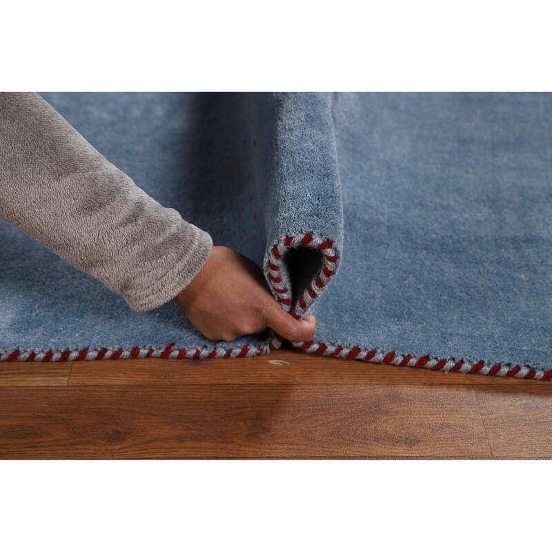 Light Blue Tribal Gabbeh Indian Area Rug HandKnotted Wool Carpet 6'7