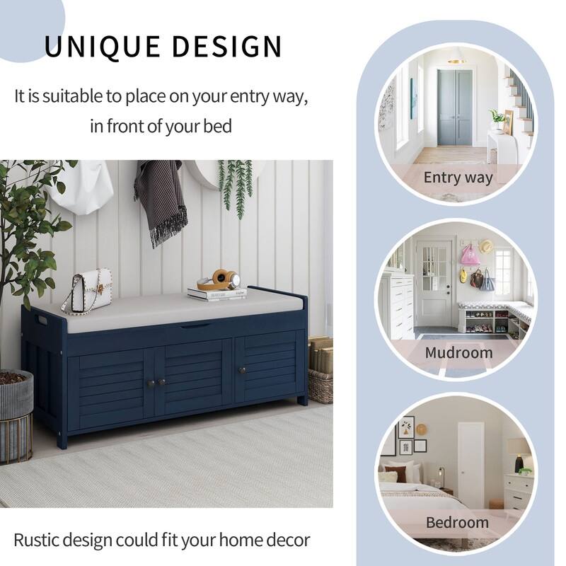 Wooden shoe storage stool with cushioned entrance bench with built-in adjustable shelf and flip top