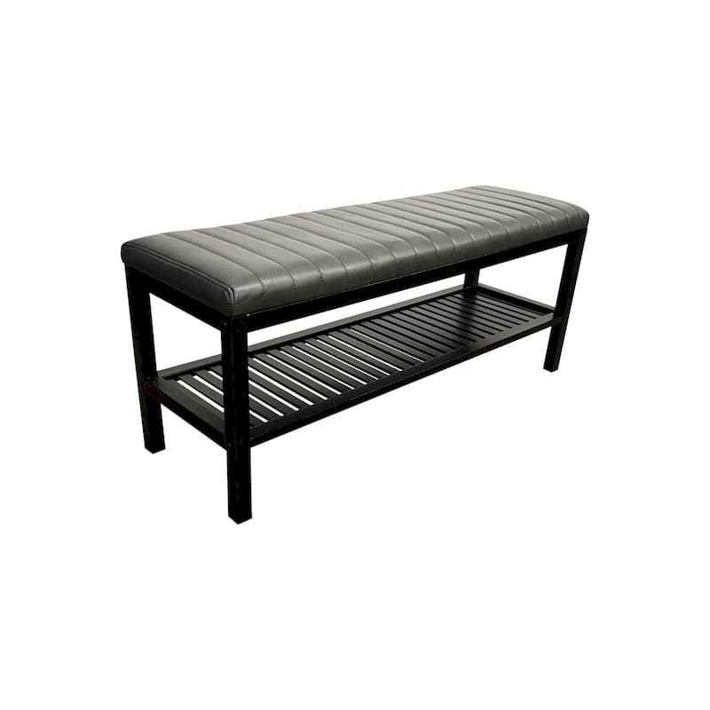 Solid Bamboo Ribbed Padded 40" Bench with Shelf - Black