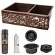 preview thumbnail 2 of 12, 33-in Hammered Copper Kitchen Apron 60/40 Double Basin Sink w/ Scroll Design w/ Accessories (KSP3_KA60DB33229S-NB)