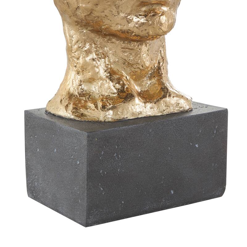 Gold Polystone Stacked Face Cutout Mask Sculpture with Black Block Base