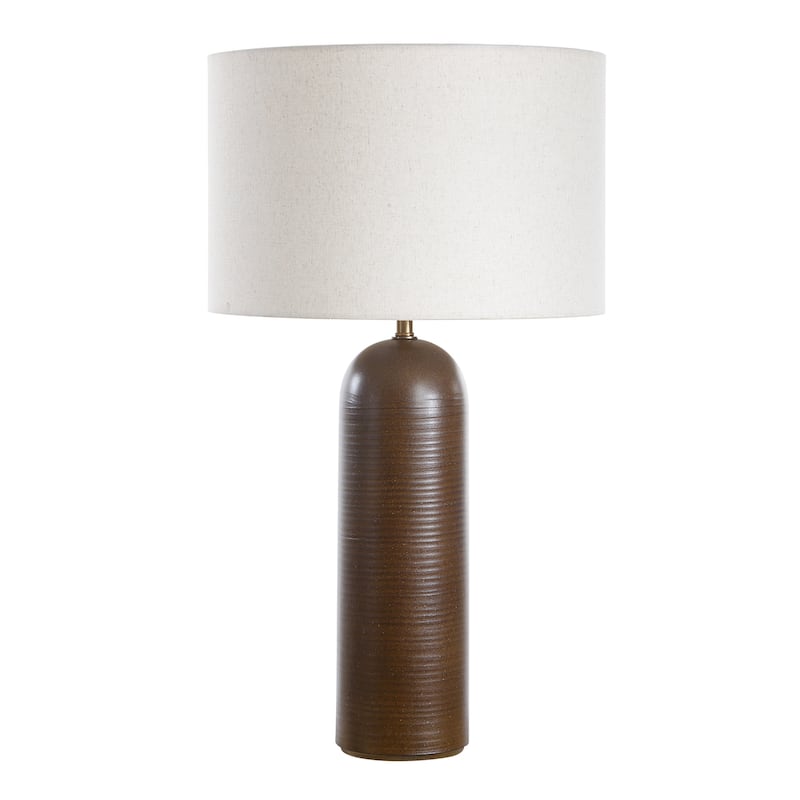 Ribbed Base Table Lamp with Tapered Shade - 29.5" - Brown