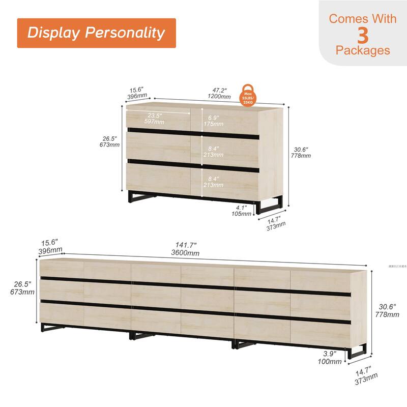 WAMPAT Modern Buffet Sideboards, Sideboard Buffet Cabinet with 6 Drawers , Coffee Bar Storage Cabinet for Kitchen