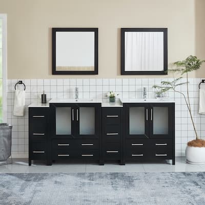 Vanity Art 84" Double Sink Bathroom Vanity Set 10 Dove-Tailed Drawers 4 Cabinets 2 Shelves, Soft-Closing Doors with Free Mirror
