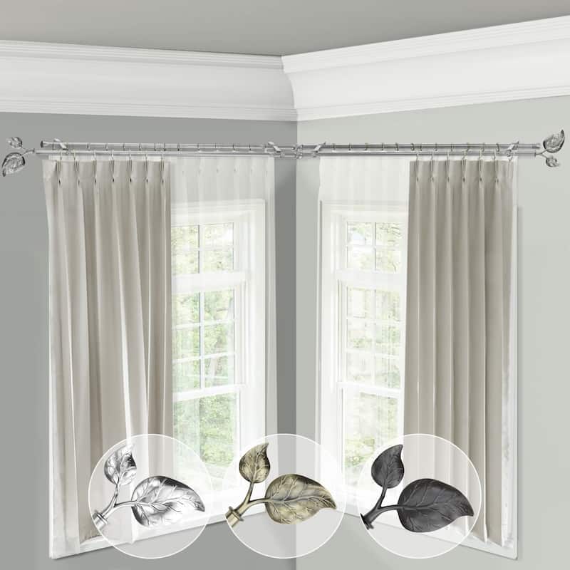 Corner Window Curtain Rod Double, Adjustable Black Rod 28-48 inch, Home Decor - M