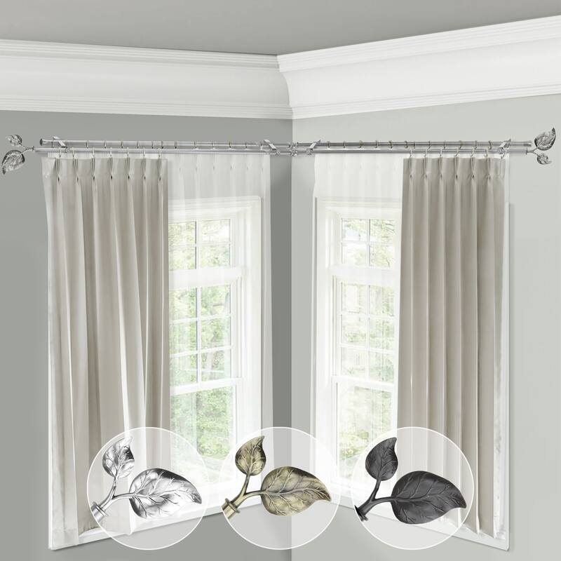 Corner Window Curtain Rod Double Rod Adjustable 120-170" Black Home Decor - M