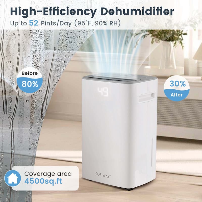 52 Pint Dehumidifier 4500 Sq. Ft Portable Dehumidifier w/ Child Lock