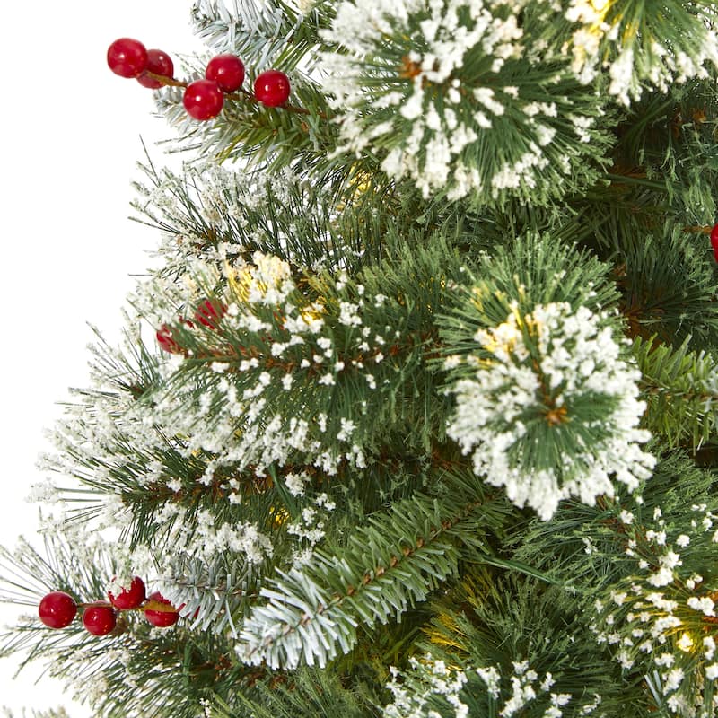 4ft Prelit Christmas Tree - Frosted Swiss Pine with Berries & Lights - Holiday Decor - Green - 48