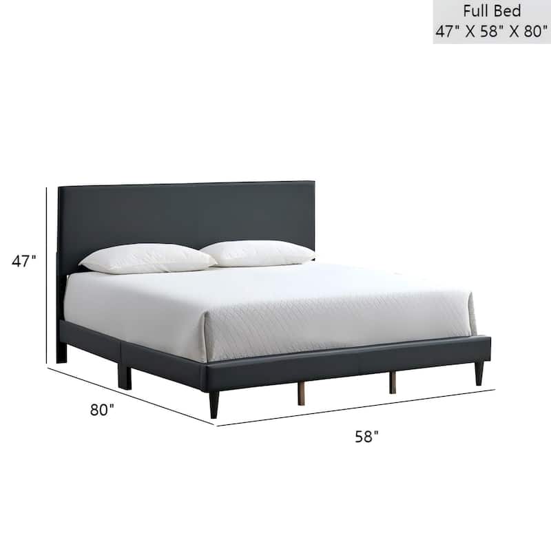 Faux Leather Upholstered Bed Frame Platform Bed w/Adjustable Headboard, Wood Slats Support, No Box Spring Needed, Easy Assembly