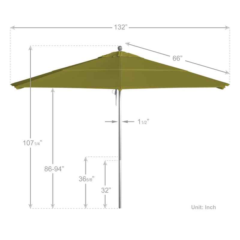 California Umbrella 11' Venture Series Patio Umbrella, Silver Aluminum Pole Fiberglass Ribs Pulley Lift Sunbrella