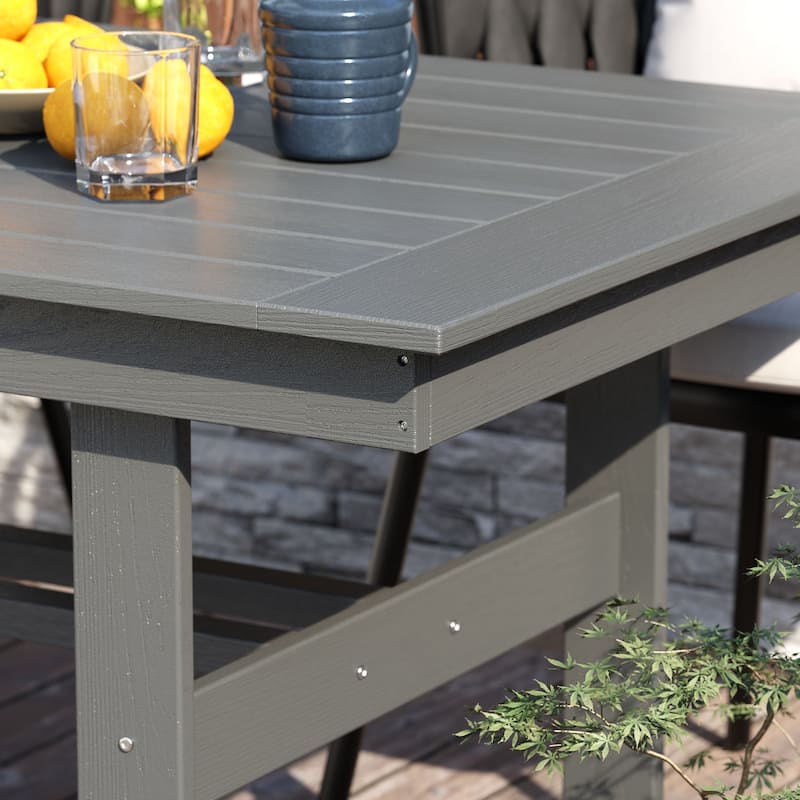 70.9" Outdoor Dining Table with Umbrella Hole, HDPE All Weather Patio Table Waterproof UV Resistant Rectangular Dining Table