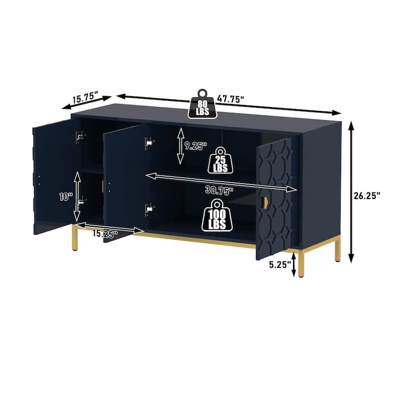 Clihome 3 Door Glossy Media Storage Sideboard Accent Cabinet