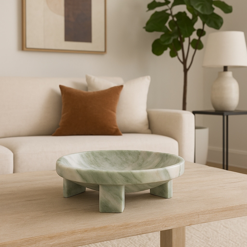 Marble Stone Bowl Fauna-Inspired Decorative Accent - 12" Green - 11.75" x 11.75" x 4"