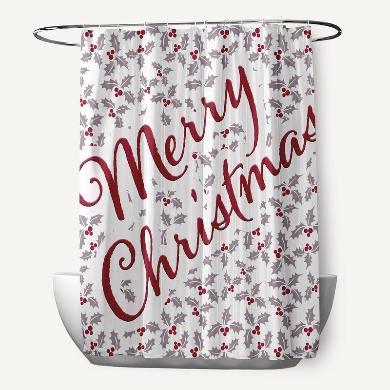 Merry Christmas with Holly Shower Curtain - Light Purple