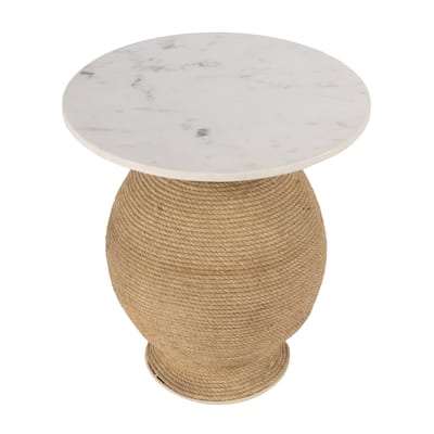 Shea 19 in. W Round Marble and Rope End Table