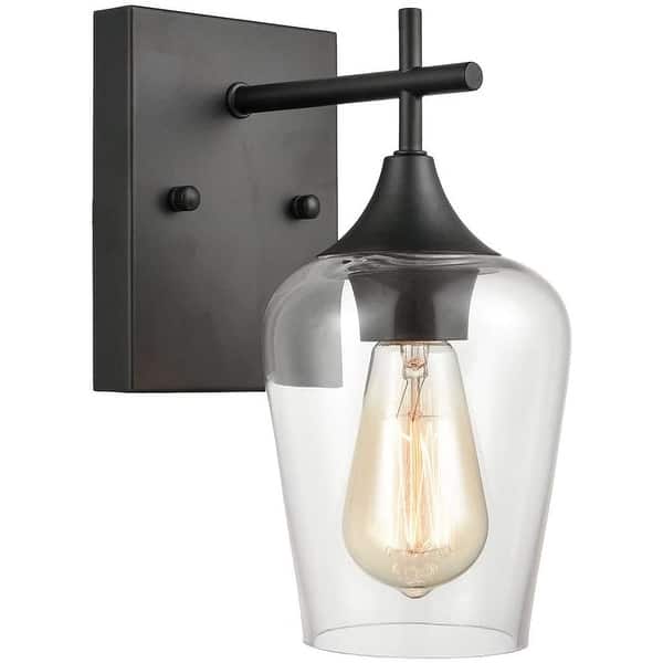 slide 2 of 19, Angers Modern Simplicity 1-Light Clear Glass Wall Sconce Industrial Bathroom Vanity Lighting Matte Black