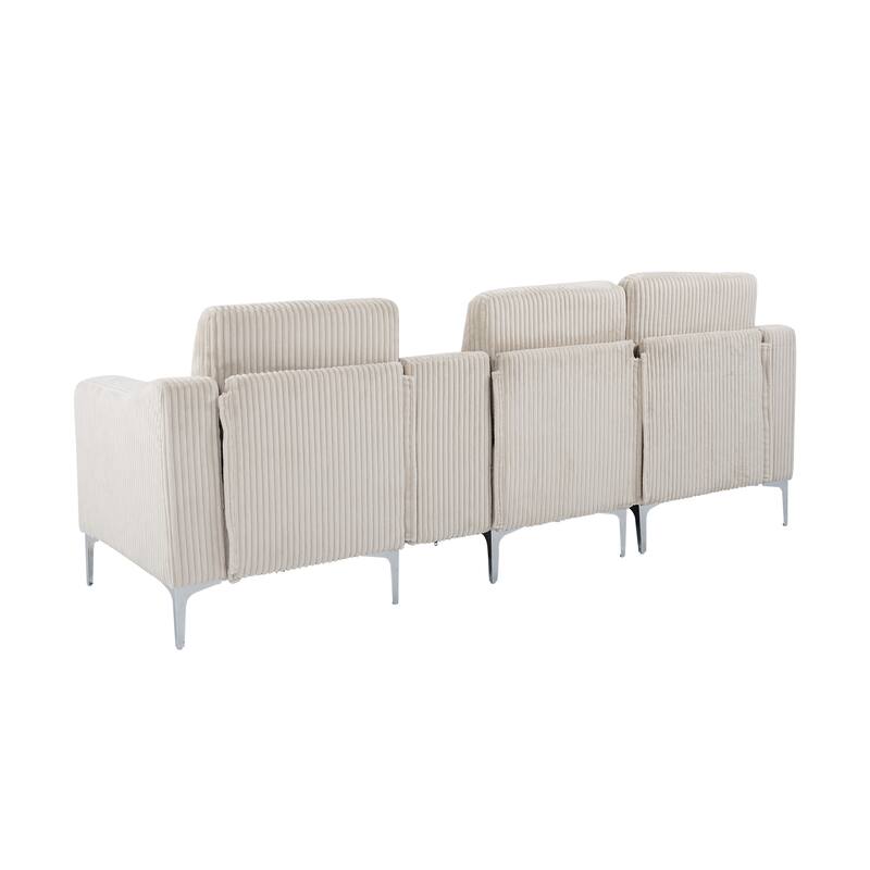 Modern 3-Seat Modular Corduroy Sectional Sofa with USB Ports and Cup Holders for Living Room Apartment