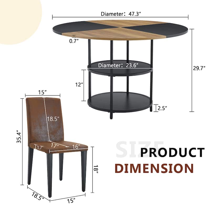 5-Piece Round Dining Table Set for 4, 47 Inch Small Round Dining Table with 4 Upholstered Chairs for Dining Room, Kitchen