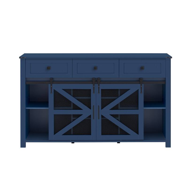 Farmhouse 55" Sideboard with 2 Sliding Barn Doors and 3 Drawers for Stylish Home Storage Solution