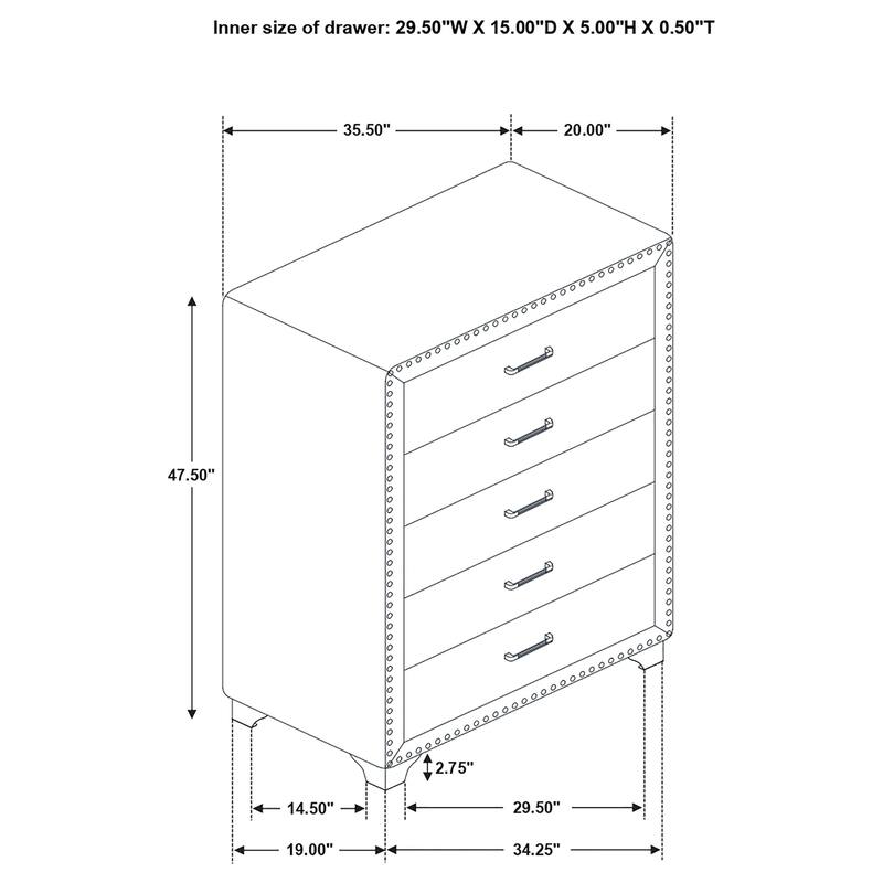 Melody Modern Classic Upholstered 5-drawer Bedroom Chest