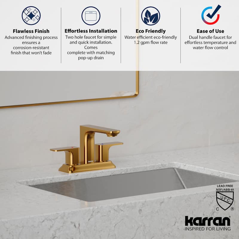 Karran Venda KBF516 2-Handle Two Hole Centerset Faucet Bathroom Faucet with Matching Pop-up Drain