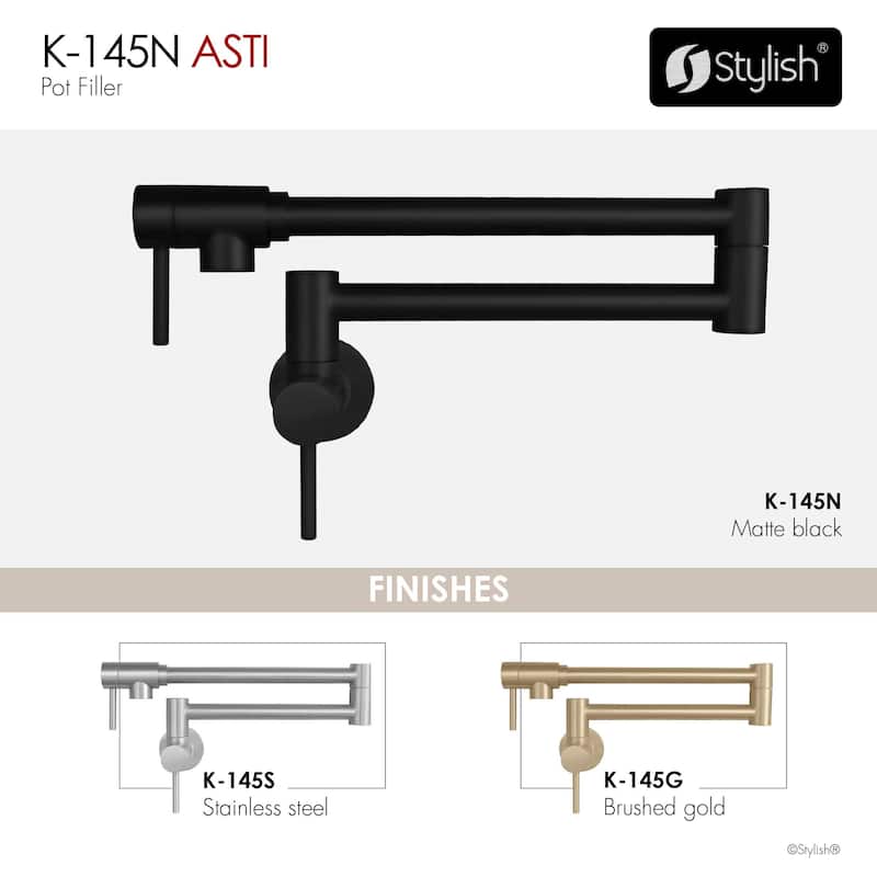 STYLISH Stainless Steel Wall Mount Pot Filler Folding Stretchable with Single Hole Two Handles