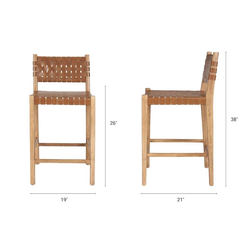 Shane Brown Wood w/ Woven Brown Leather Counter Stool - 19.0L x 21.0W x 38.0H
