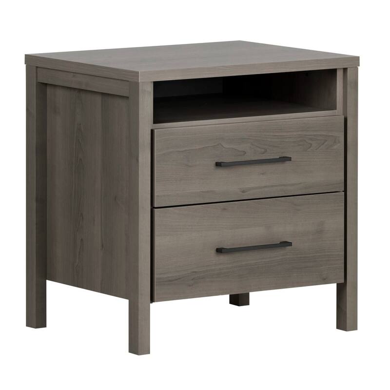 Modern 2 Drawer Nightstand Cubby Storage Shelf - Grey