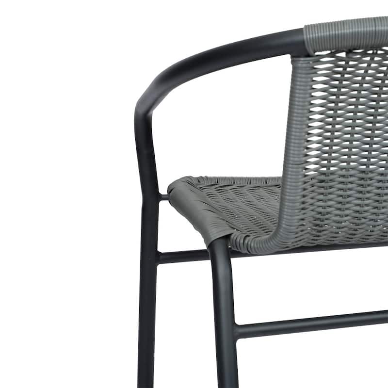 Commercial Indoor-Outdoor Rattan Restaurant Barstool with Aluminum Frame-Set of 2