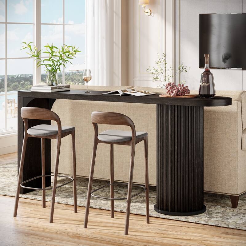 63 Inch Bar Table, Black Modern Counter Height Dining Table, Rectangle Pub Table - 63" L x 15.75" W x 35.83" H