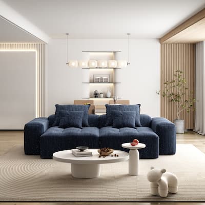 Modern Modular Chenille Sectional Sofa with 2 Chaise Lounge and 2 Armrest, 4 Pillows for Living Room